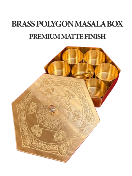 Brass Polygon Masala Box(7 Inch) Premium Matte Finish